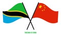 Tanzania and China Flags Crossed And Waving Flat Style. Official Proportion. Correct Colors