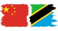 Tanzania and China grunge flags connection vector