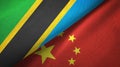 Tanzania and China two flags textile cloth, fabric texture