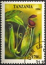 TANZANIA - CIRCA 1994: a postage stamp from TANZANIA, showing the blooming flower Nepenthes hybrida. Circa 1994