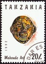 TANZANIA - CIRCA 1992: A stamp printed in Tanzania from the `Makonde Art` issue shows Carved Head, circa 1992.