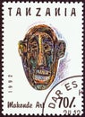 TANZANIA - CIRCA 1992: A stamp printed in Tanzania from the `Makonde Art` issue shows Carved Head, circa 1992.