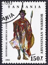 TANZANIA - CIRCA 1993: a stamp printed in Tanzania shows Abyssinian Warrior, Historical African Costumes