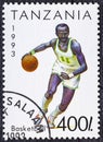 TANZANIA - CIRCA 1993: A stamp printed in Tanzania shows Basketball, Sport serie, circa 1993