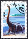 TANZANIA - CIRCA 1991: a stamp printed in Tanzania shows dinosaur Diplodocus, circa 1991