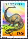 TANZANIA - CIRCA 1994: A stamp printed in Tanzania shows Diplodocus, Prehistoric animals serie, circa 1994