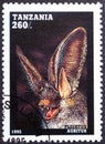 TANZANIA - CIRCA 1995: A stamp printed in Tanzania shows Plecotus auritus, Bats serie, circa 1995