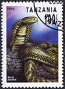 TANZANIA - CIRCA 1993: A stamp printed in Tanzania shows Central Asian Cobra Naja oxiana , Reptiles of Tanzania serie