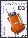 TANZANIA - CIRCA 1994 : Vintage stamp printed in Tanzania shows Bobsleigh, for the 1994 Winter Olympics Game in