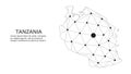 Tanzania communication network map. Vector low poly image of a global map with lights in the form of cities. Map in the form of a
