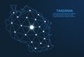 Tanzania communication network map. Vector low poly image of a global map with lights in the form of cities. Map in the form of a