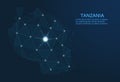 Tanzania communication network map. Vector low poly image of a global map with lights in the form of cities. Map in the form of a