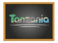 Tanzania country name and flag color chalk lettering on chalkboard