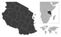 Tanzania - detailed country outline and location on world map.