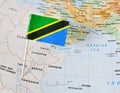 Tanzania flag pin on map Royalty Free Stock Photo