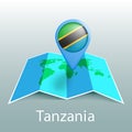 Tanzania flag world map in pin with name of country Royalty Free Stock Photo