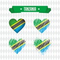 Tanzania heart with flag inside. Grunge vector graphic symbols