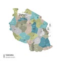 Tanzania higt detailed map with subdivisions