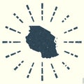 Tanzania Logo. Grunge sunburst poster with map of.