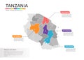 Tanzania map infographics vector template with regions and pointer marks