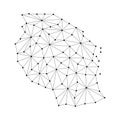 Tanzania map of polygonal mosaic lines network, rays, dots illustration.