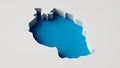 Tanzania Map's 3d illustration 3d inner extrude map Sea Depth with inner shadow. isolated on gray background