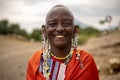 TANZANIA, MASAI VILLAGE - JANUARY 2020: Portrait of Maasai woman people in native masai village Engare Sero on the coast