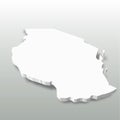 Tanzania - white 3D silhouette map of country area with dropped shadow on grey background. Simple flat vector