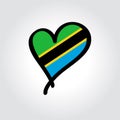 Tanzanian flag heart-shaped hand drawn logo. Vector illustration.