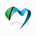 Tanzanian flag heart-shaped wavy ribbon. Vector illustration.