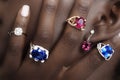 Tanzanite, Rubellite and Diamonds, Designer Jewellery on the Skin Royalty Free Stock Photo