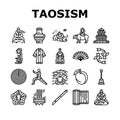 taoism yang yin ying chinese icons set vector Royalty Free Stock Photo