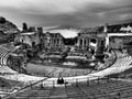 Taormina ancient ruins in Sicily, black and white dramatic shot