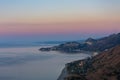 Taormina Bay at dawn seen from Forza D`AgrÃÂ² Royalty Free Stock Photo