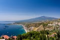 Taormina bay on a summer day with the Etna volcano Royalty Free Stock Photo