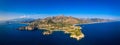 Taormina is a city on the island of Sicily, Italy. Mount Etna over Taormina cityscape, Messina, Sicily. View of Taormina located Royalty Free Stock Photo