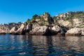 Taormina - Coastal rock formations at Ionian Mediterranean sea in Taormina, Sicily, Italy, Europe, EU