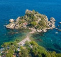 Scenic view of the Isola Bella in Taormina, province of Messina, southern Italy. Royalty Free Stock Photo