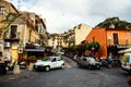 Taormina entrance street bustling with tourists, tourist shops and restaurants Royalty Free Stock Photo