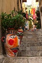 TAORMINA, ITALY- January 04, 2017: An uniquely decorated narrow Royalty Free Stock Photo