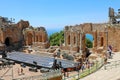 TAORMINA, ITALY - JUNE 20, 2019: Ruins of the Ancient Greek Theater in Taormina, Sicily Royalty Free Stock Photo