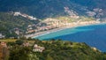 Taormina, Italy - Panoramic view of Taormina, Mazzaro with the s Royalty Free Stock Photo