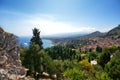 Taormina, Italy, Sicily August 26 2015. The splendid panorama from the Greek theater Royalty Free Stock Photo