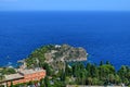 Taormina, Italy, Sicily August 26 2015. The splendid panorama from the Greek theater Royalty Free Stock Photo