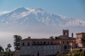 Taormina - Luxury San Domenico Palace Hotel with panoramic view on snow capped Mount Etna volcano in Taormina, Sicily Royalty Free Stock Photo