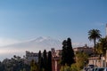 Taormina - Luxury San Domenico Palace Hotel with panoramic view on snow capped Mount Etna volcano in Taormina, Sicily Royalty Free Stock Photo