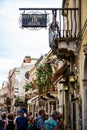Taormina main street bustling with tourists, tourist shops and restaurants Royalty Free Stock Photo