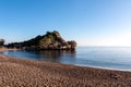 Taormina - Panoramic morning view from the beach at Mazzaro near the small island Isola Bella near Taormina, Sicily, Italy, Europe Royalty Free Stock Photo