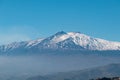 Taormina - Panoramic view of snow capped Mount Etna volcano from Taormina, Sicily, Italy, Europe, EU Royalty Free Stock Photo