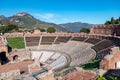 Taormina - Scenic interior view on the ancient Greek theater of Taormina, island Sicily, Italy, Europe, EU.